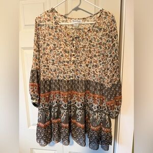 NorthStyle Multicolor Floral Dress with Orange Highlights